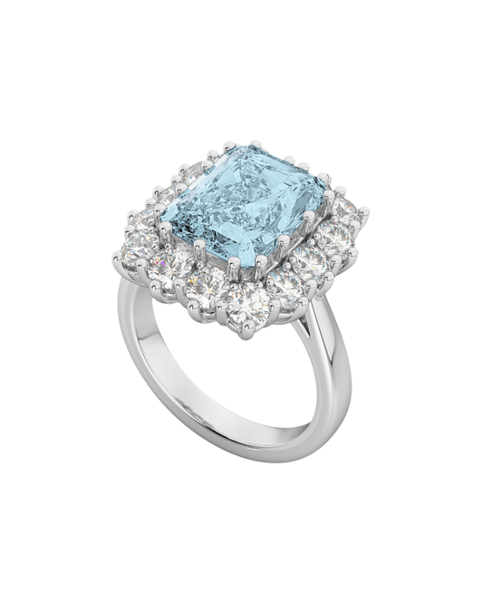 18K Emerald Cut Aquamarine and Diamond Ring