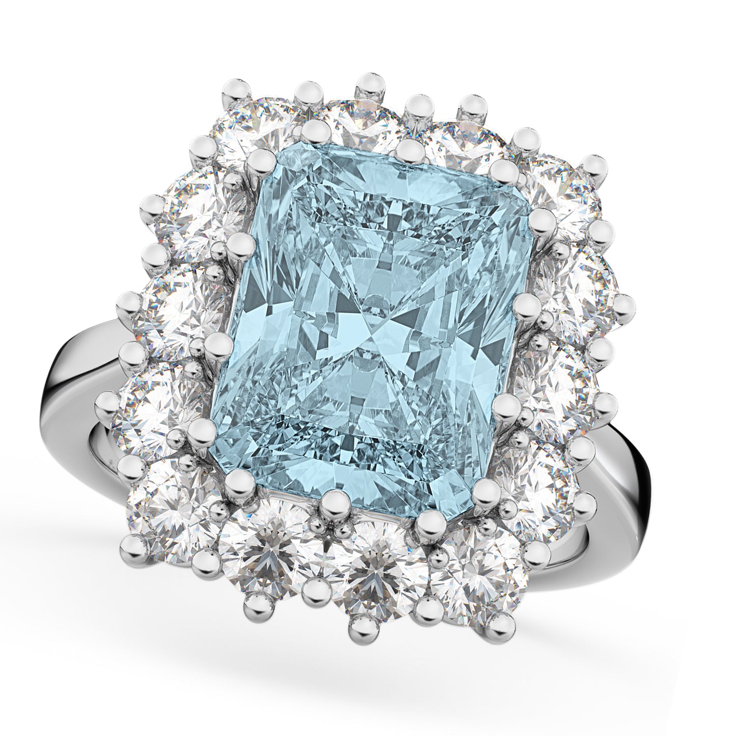 18K Emerald Cut Aquamarine & Diamond Ring