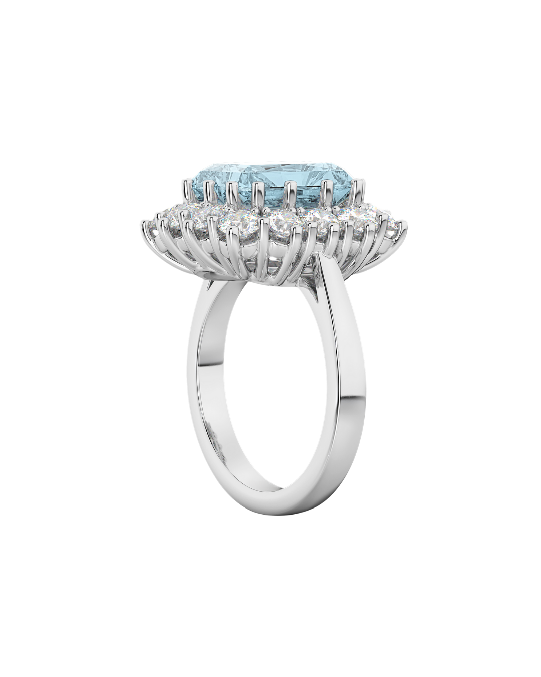 18K Emerald Cut Aquamarine & Diamond Ring