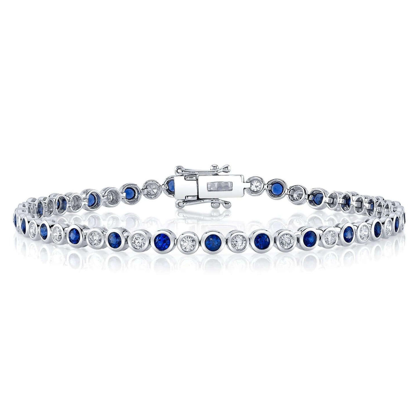 18K White Gold Blue Sapphire and Diamond Tennis Bracelet