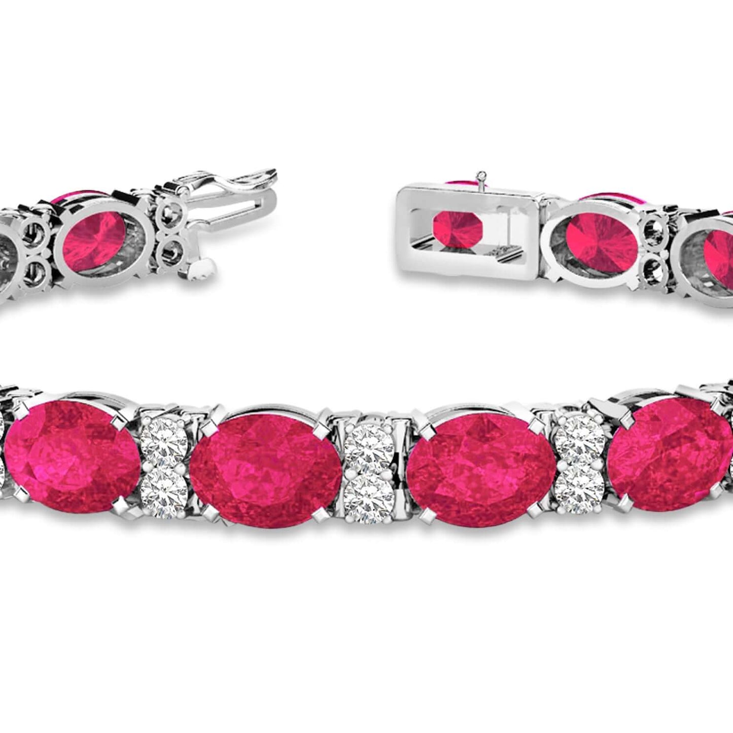 18K White Gold Ruby and Diamond Oval Tennis Bracelet