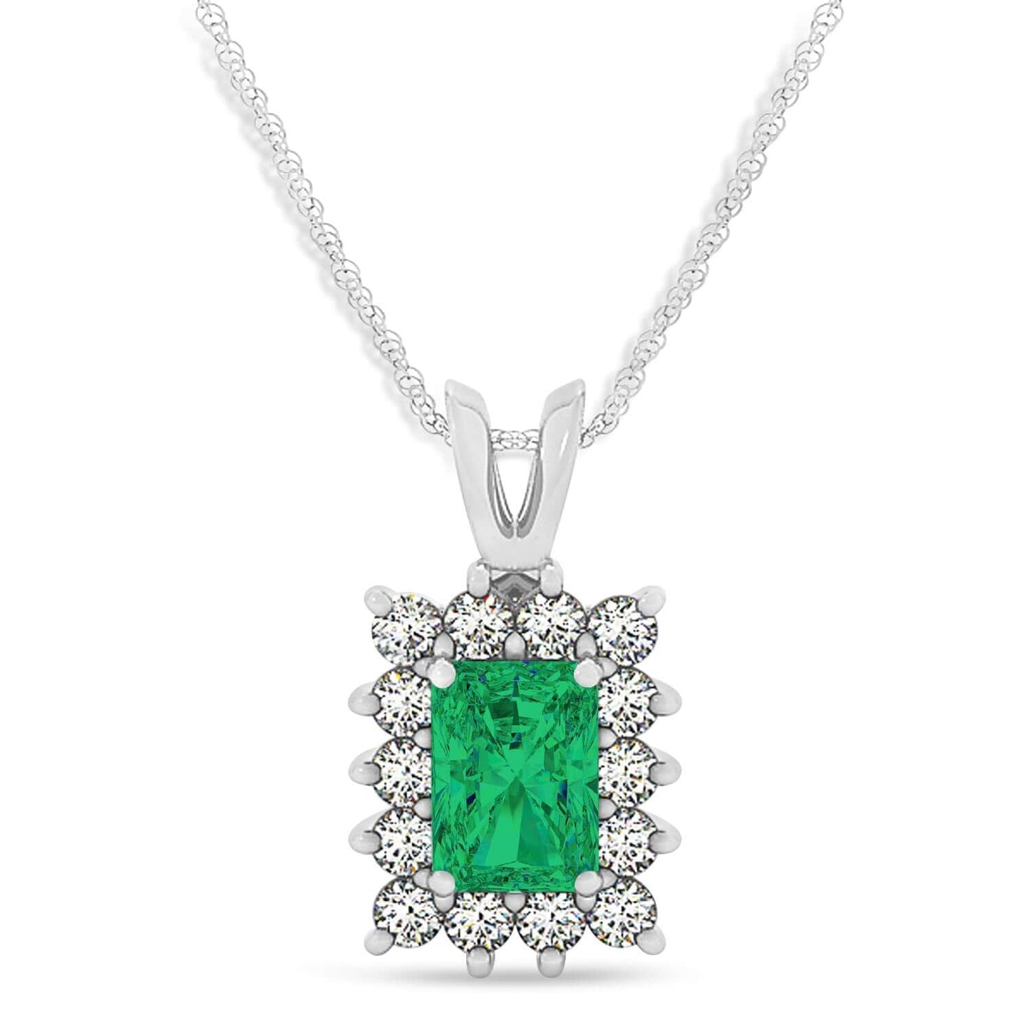 Natural Emerald Pendant in 18K White Gold with Diamonds – Gemstone Jewelry Dubai