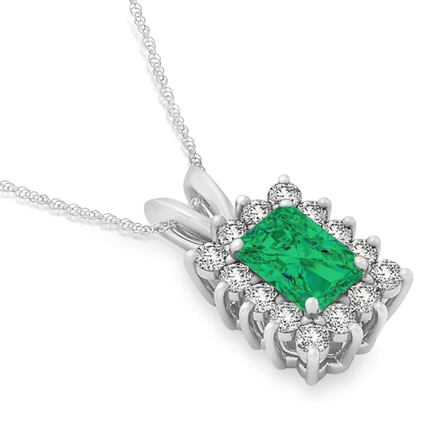 Natural Emerald Pendant in 18K White Gold with Diamonds – Gemstone Jewelry Dubai