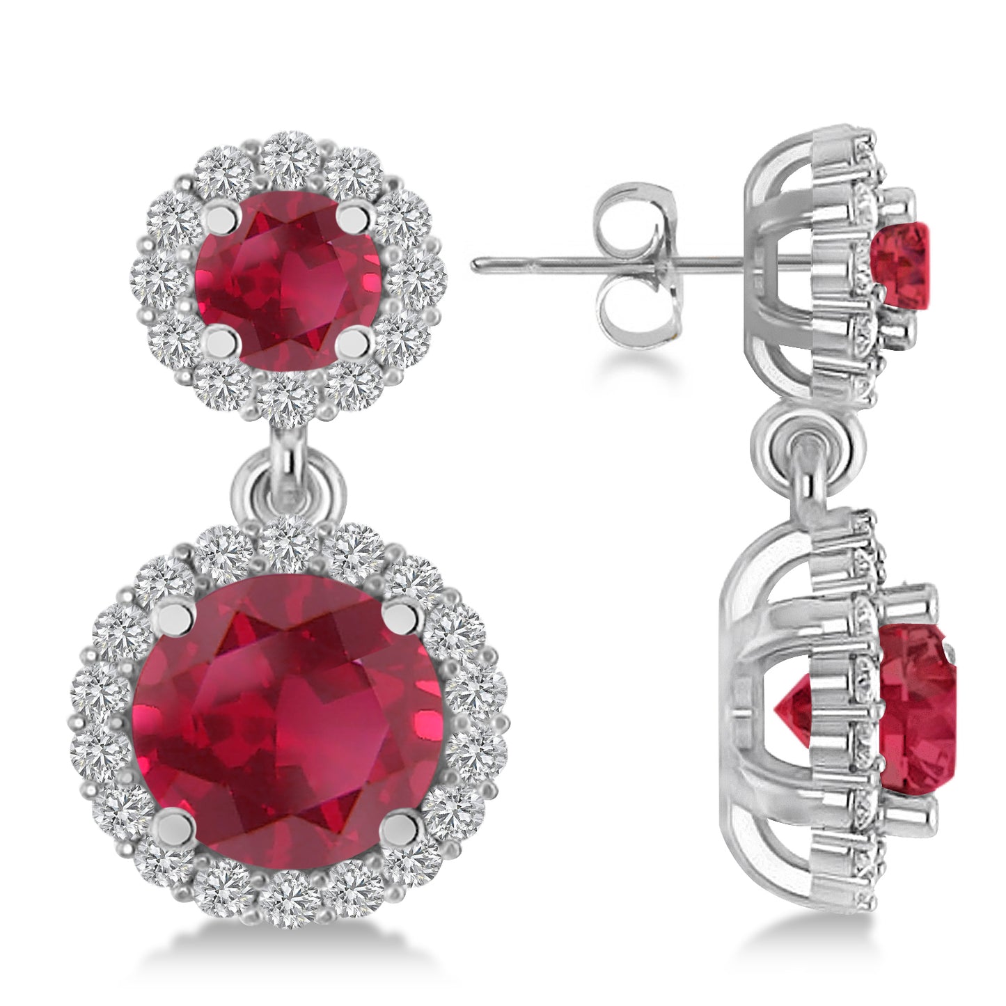 18K White Gold Ruby & Diamond Dangling Earrings
