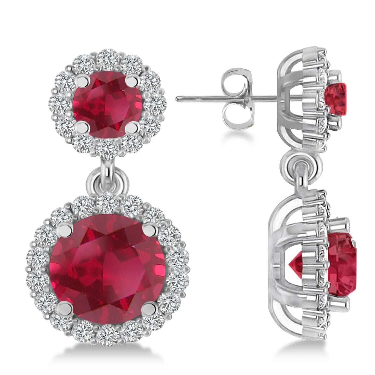18K White Gold Dangling Earrings with Ruby and Diamond