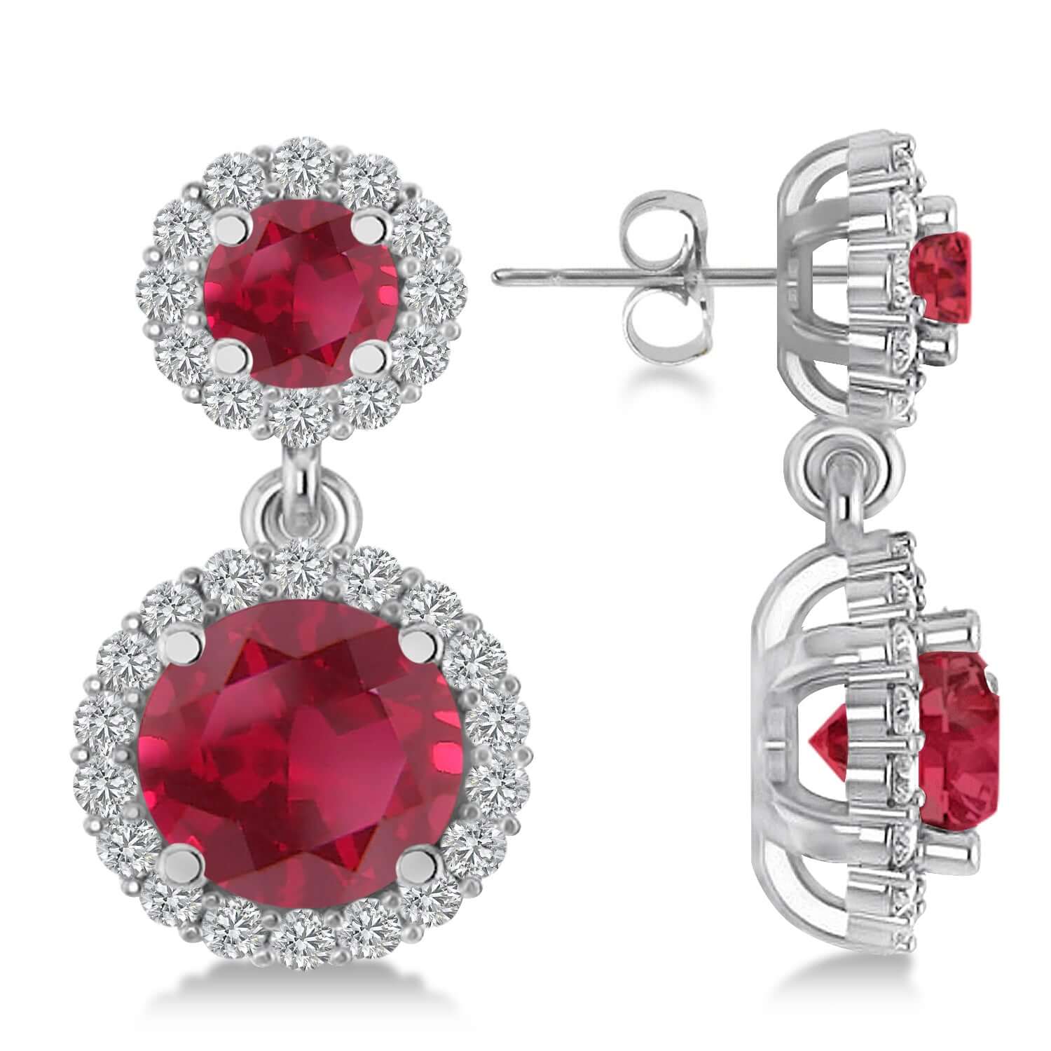 18K White Gold Dangling Earrings with Ruby and Diamond