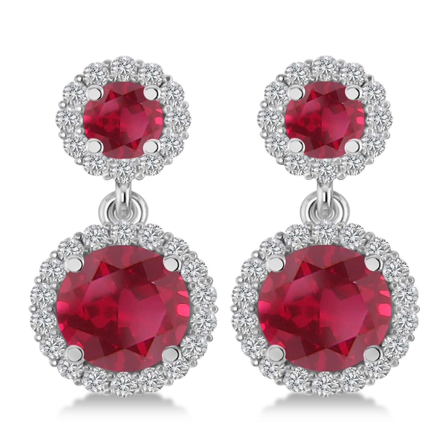18K White Gold Dangling Earrings with Ruby and Diamond