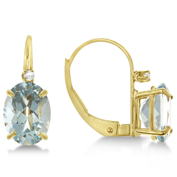 18K Yellow Gold Aquamarine Drop Earrings with Accent Diamond