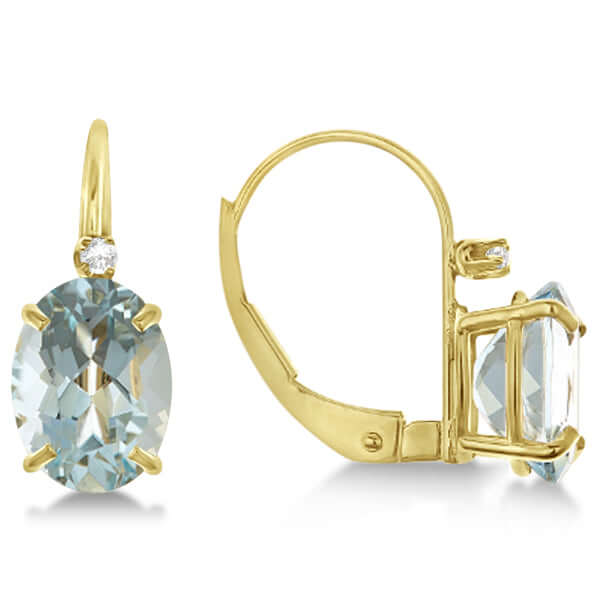18K Yellow Gold Aquamarine Drop Earrings with Accent Diamonds