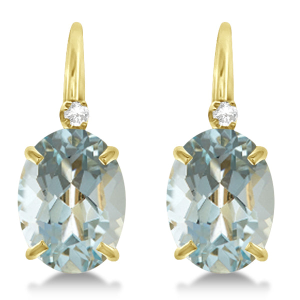 18K Yellow Gold Aquamarine Drop Earrings with Accent Diamond