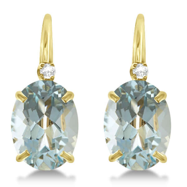 18K Yellow Gold Aquamarine Drop Earrings with Accent Diamonds