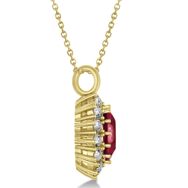 18K Yellow Gold Oval Ruby and Diamond Pendant Necklace