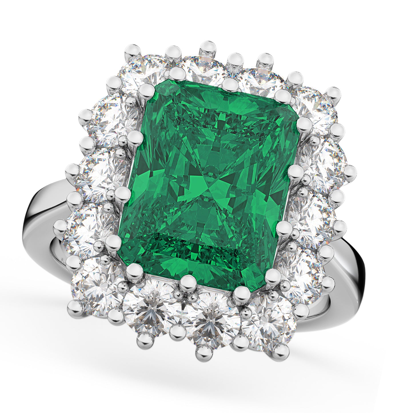 emerald and diamond ring in white gold