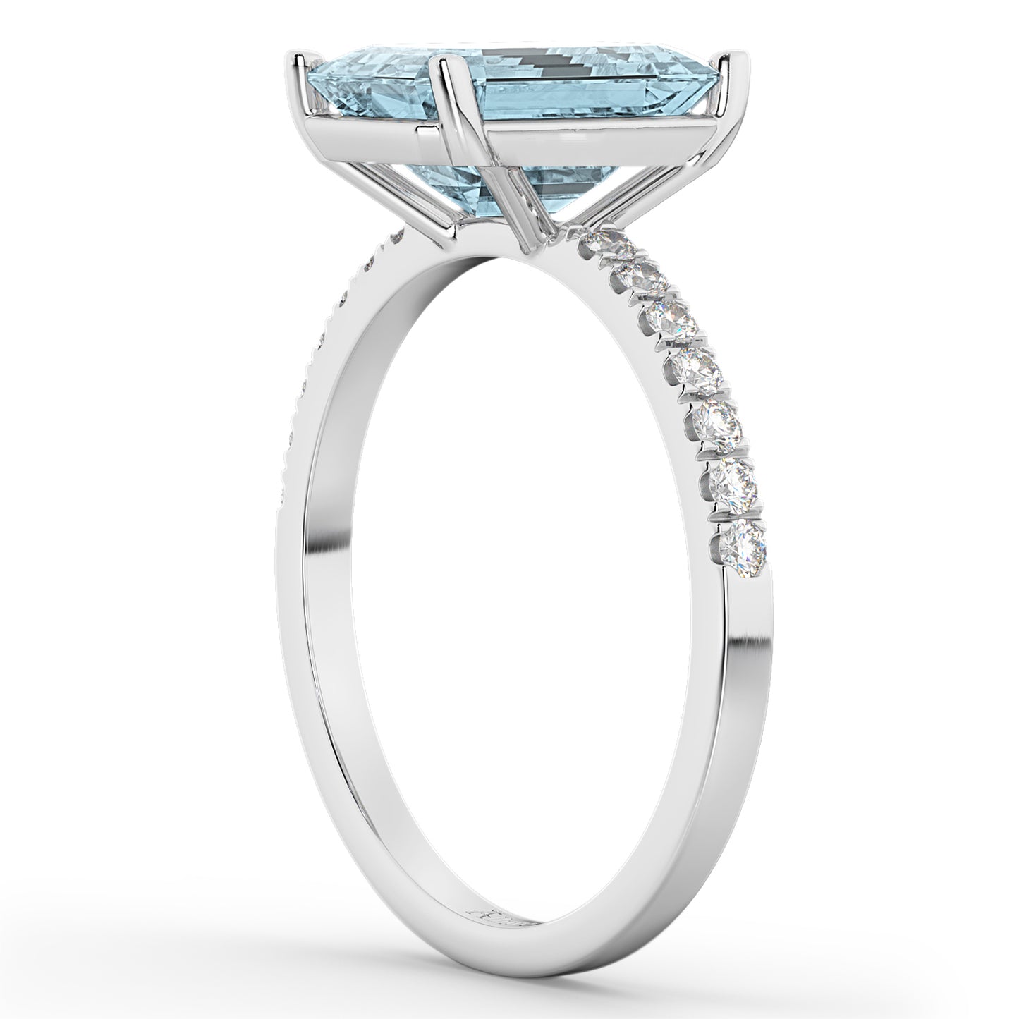 emerald cut aquamarine and diamond engagement ring