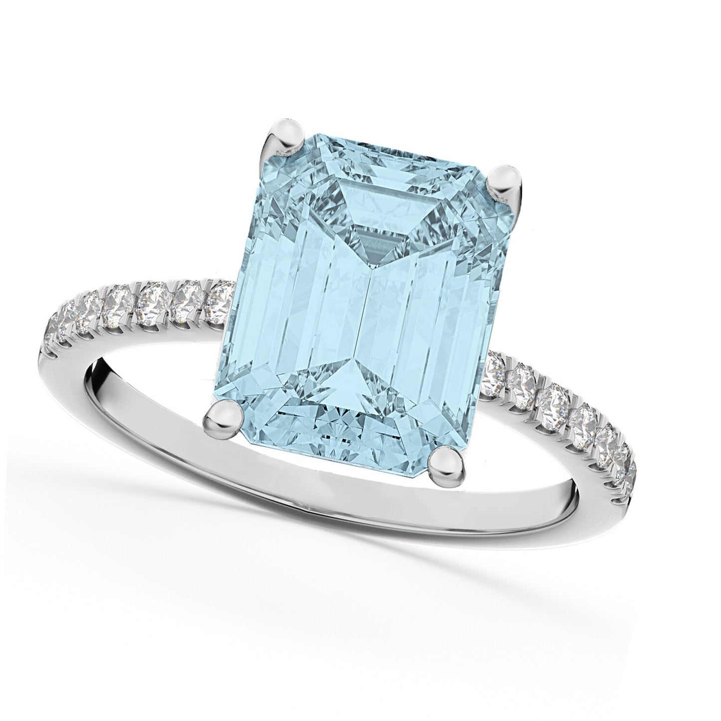 emerald cut aquamarine and diamond engagement ring
