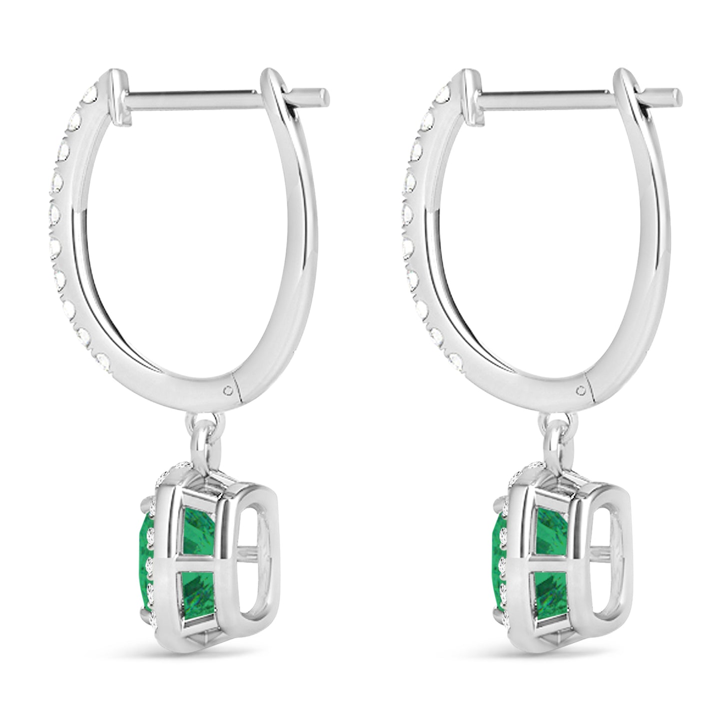 cushion emerald dangle earrings in 18K white gold