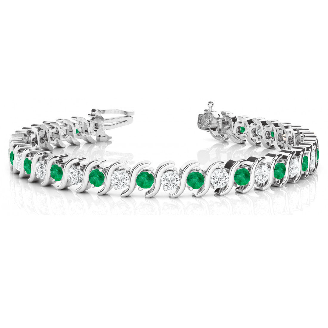 emerald diamond tennis bracelet white gold