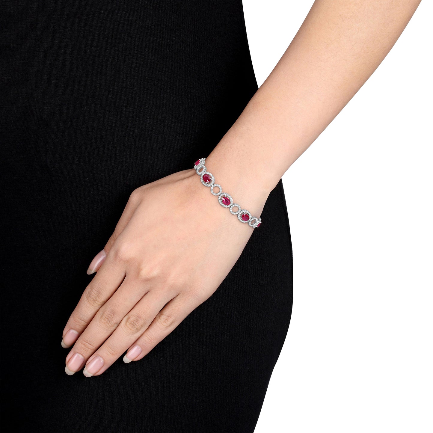 oval ruby and round diamond bracelet
