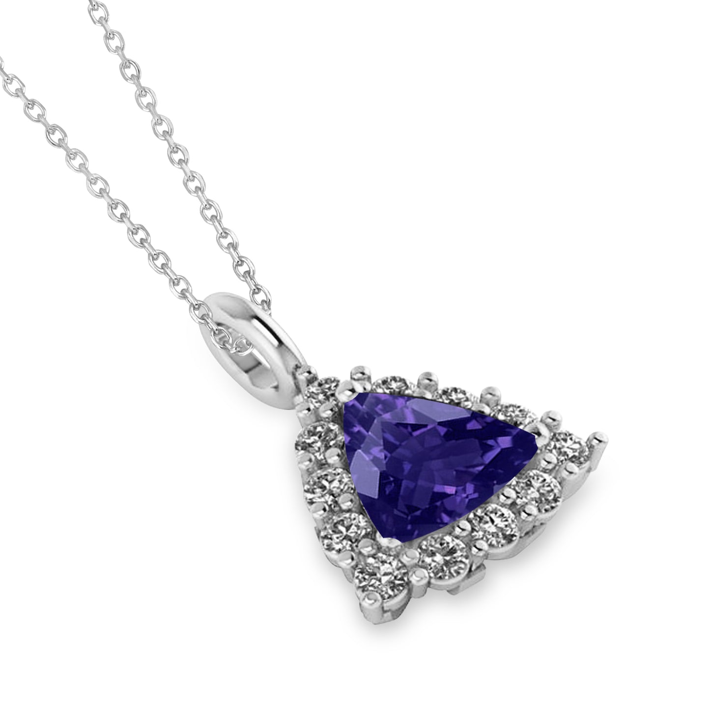 14K White Gold Diamond Tanzanite Trillion Cut Pendant Necklace