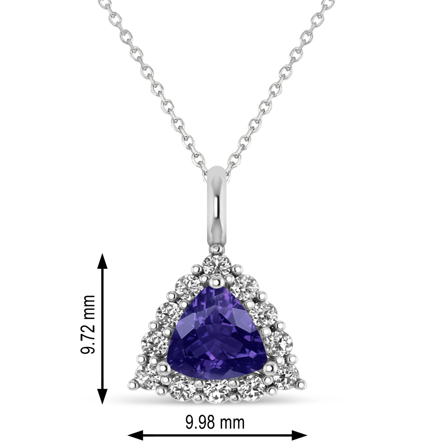 14K White Gold Diamond Tanzanite Trillion Cut Pendant Necklace