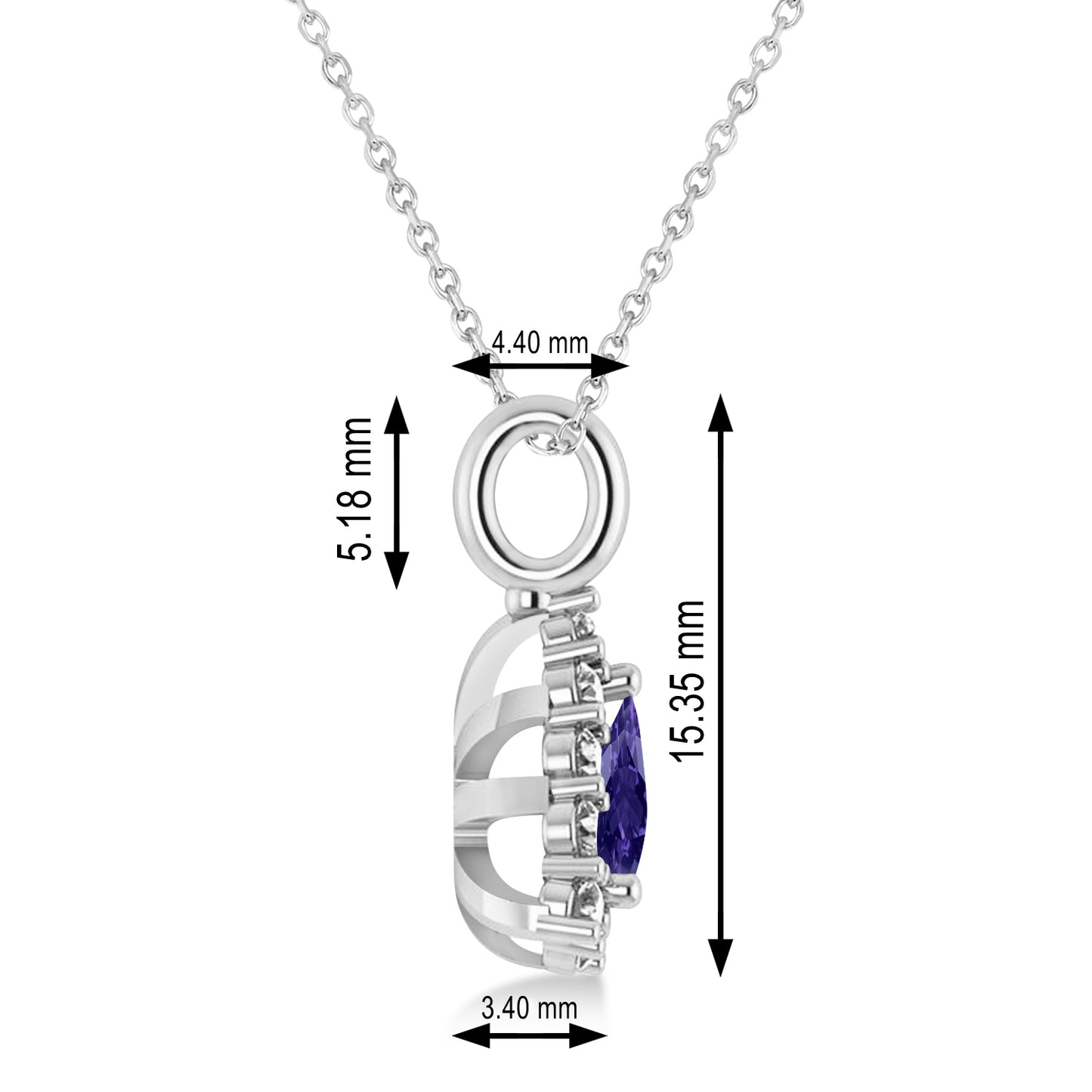 14K White Gold Diamond Tanzanite Trillion Cut Pendant Necklace