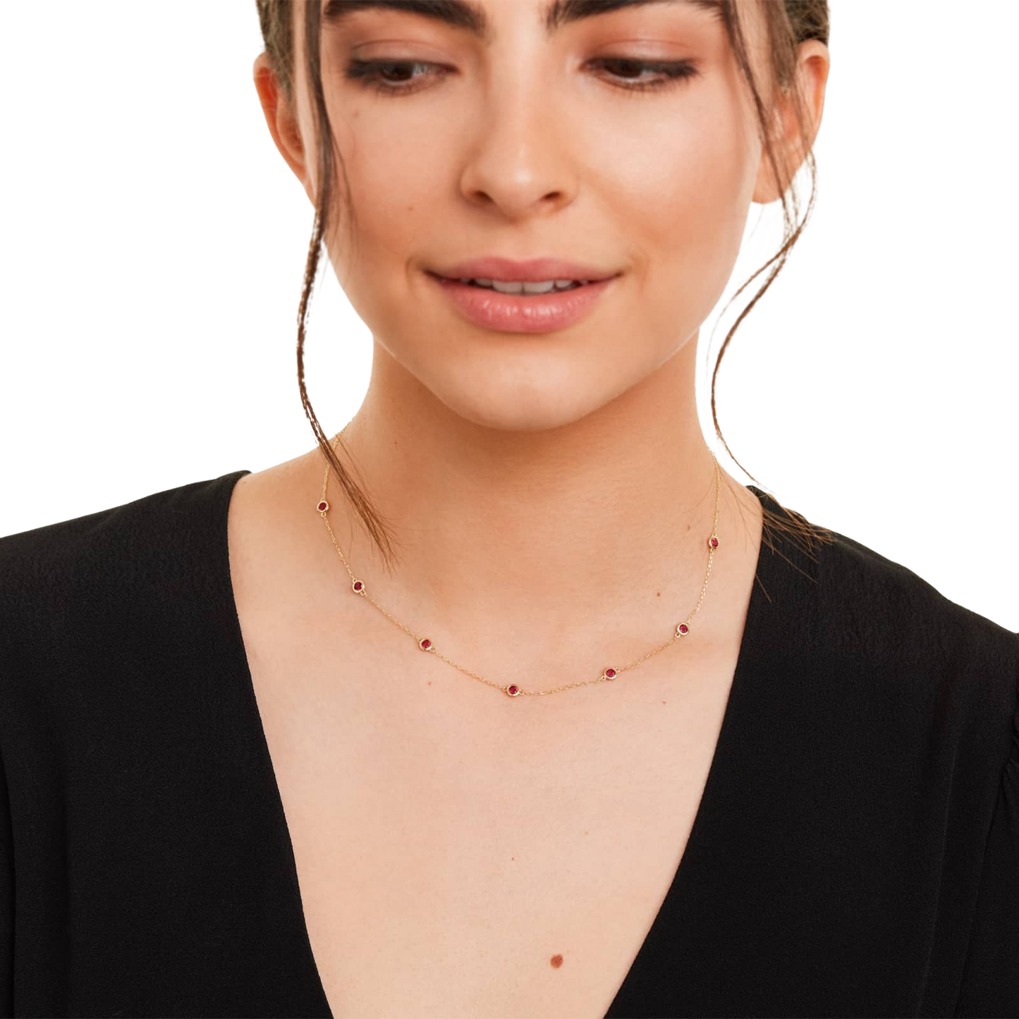 18K Yellow Gold Garnet Station Necklace
