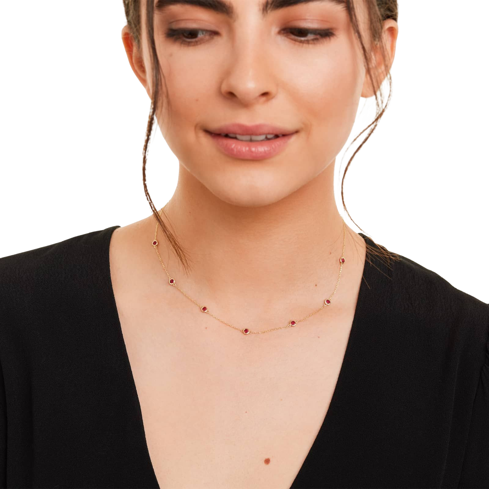 18K Yellow Gold Garnet Station Necklace
