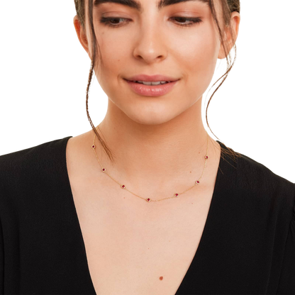 18K Yellow Gold Garnet Station Necklace