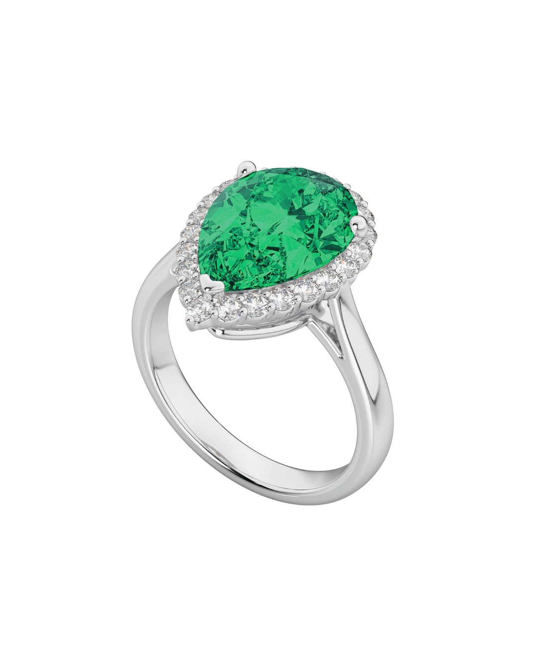 18K Pear Cut Emerald and Diamond Halo Engagement Ring