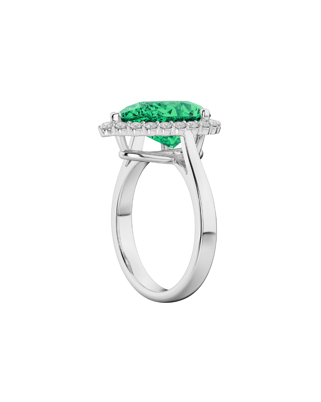 18K Pear Cut Emerald and Diamond Halo Engagement Ring
