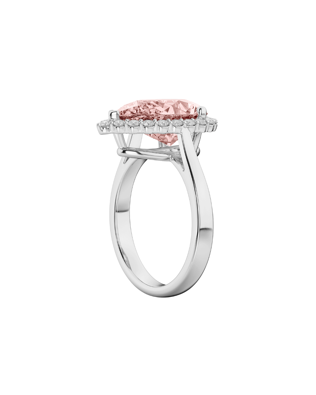 18K Pear Cut Morganite and Diamond Halo Engagement Ring