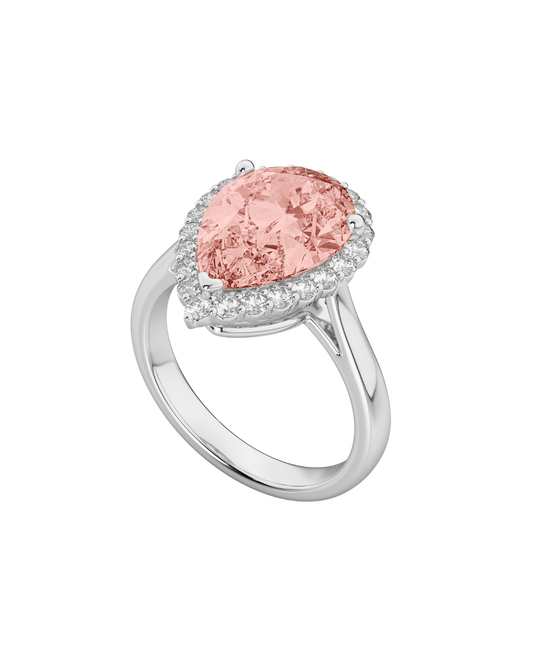 18K Pear Cut Halo Morganite & Diamond Engagement Ring