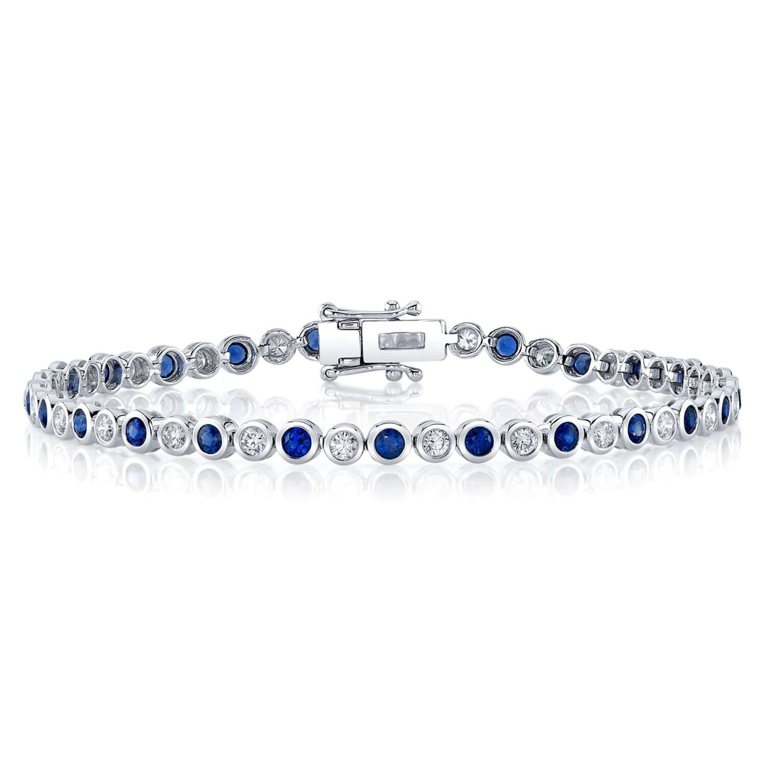 18K White Gold Blue Sapphire and Diamond Tennis Bracelet