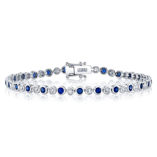 18K White Gold Blue Sapphire & Diamond Tennis Bracelet