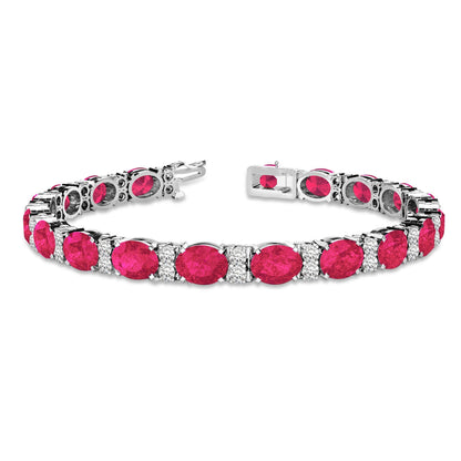 18K White Gold Ruby and Diamond Oval Tennis Bracelet