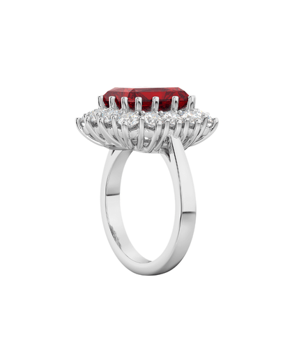 Emerald Cut Ruby and Diamond Ring in 18K White Gold