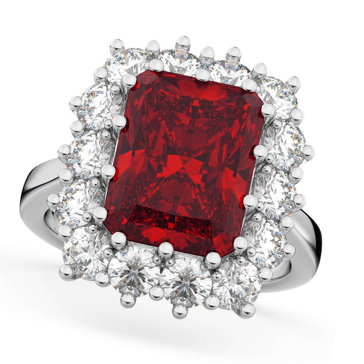 Emerald Cut Ruby and Diamond Ring in 18K White Gold