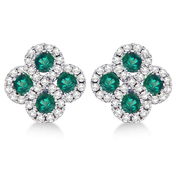 18K White Gold Clover Earrings with Emeralds and Diamonds