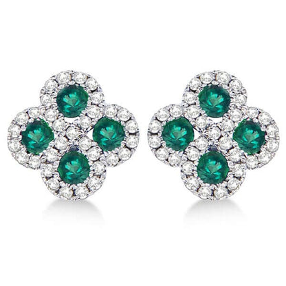 18K White Gold Clover Earrings with Emeralds and Diamonds