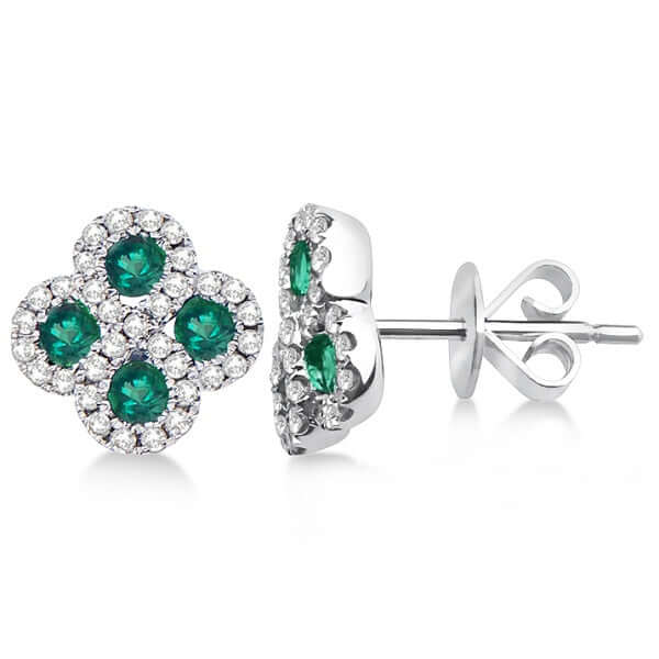 18K White Gold Clover Earrings with Emeralds and Diamonds