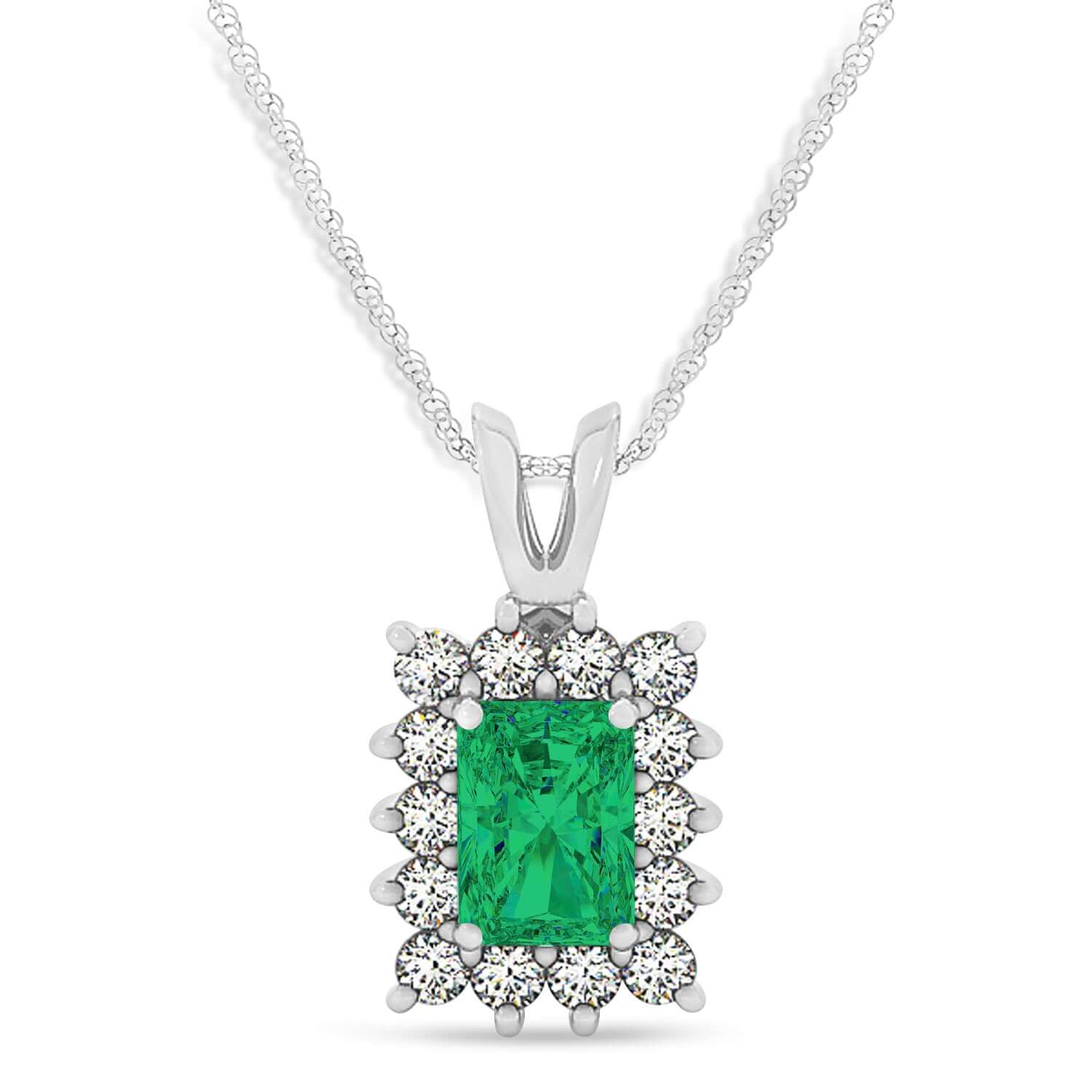 Natural Emerald Pendant in 18K White Gold with Diamonds – Gemstone Jewelry Dubai