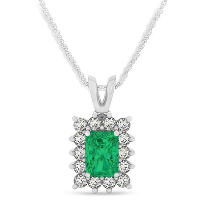 Natural Emerald Pendant in 18K White Gold with Diamonds – Gemstone Jewelry Dubai
