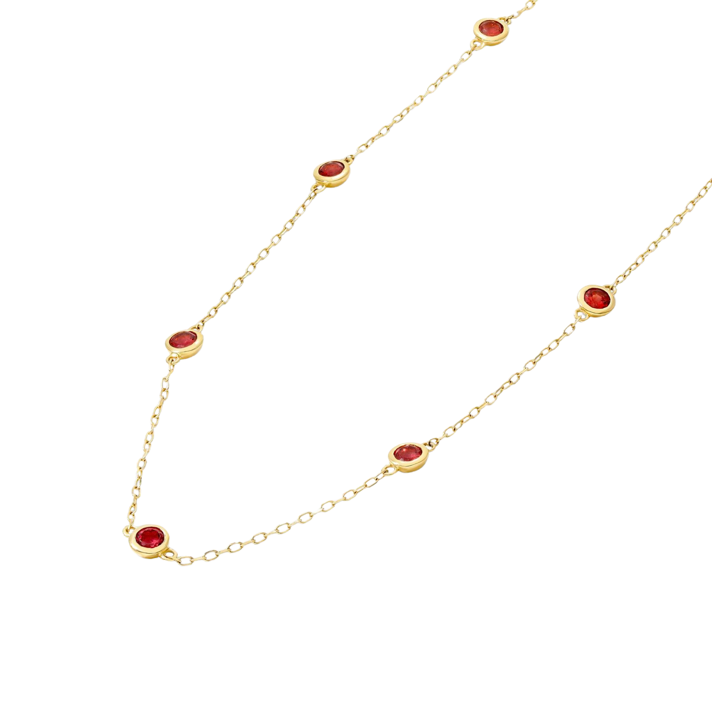18K Yellow Gold Garnet Station Necklace