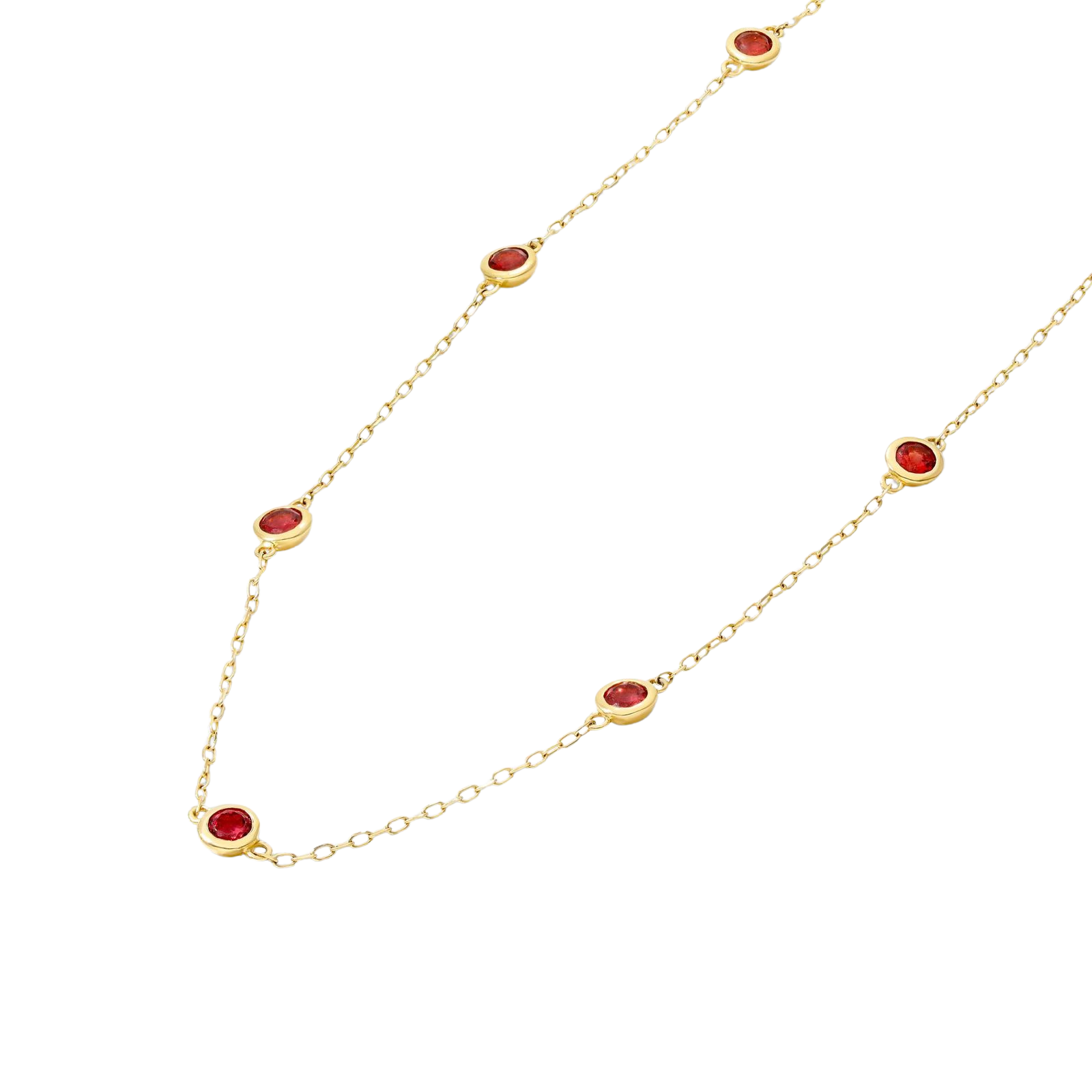 18K Yellow Gold Garnet Station Necklace