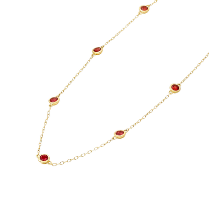 18K Yellow Gold Garnet Station Necklace