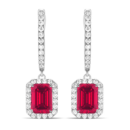 emerald-cut ruby diamond earrings in 18K white gold