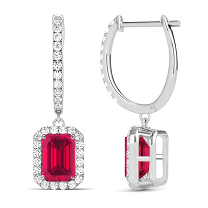 emerald-cut ruby diamond earrings in 18K white gold