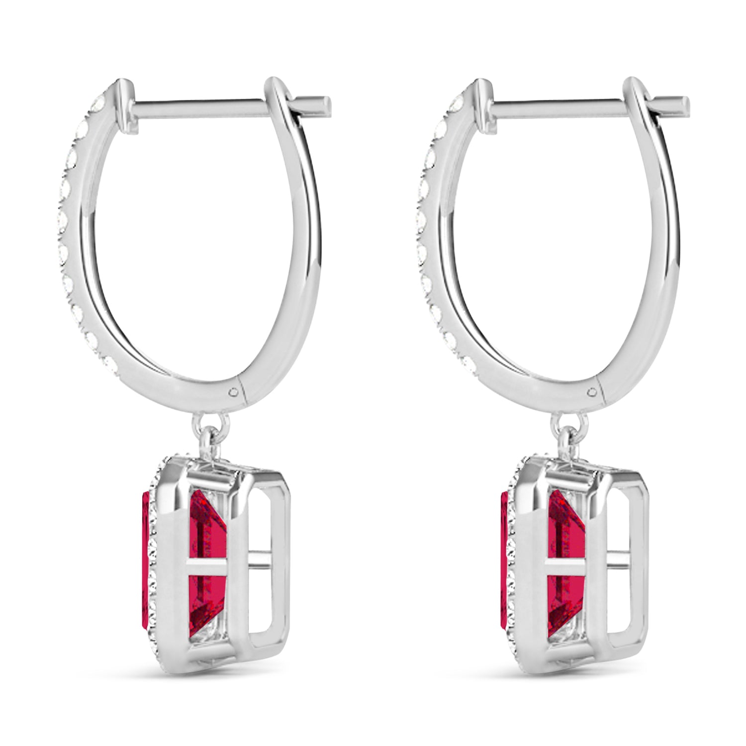emerald-cut ruby diamond earrings in 18K white gold