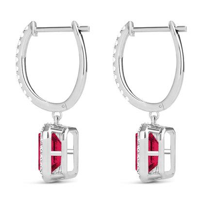 emerald-cut ruby diamond earrings in 18K white gold