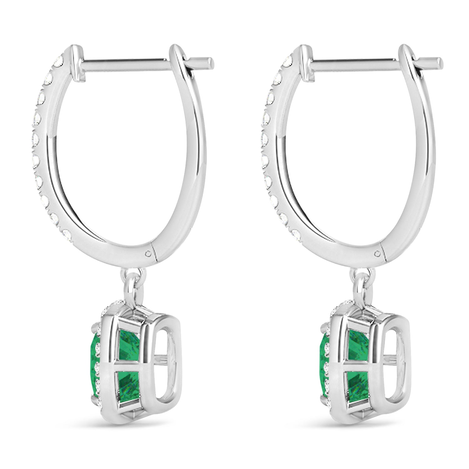 cushion emerald dangle earrings in 18K white gold